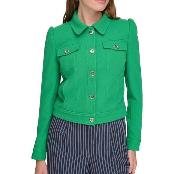 Tommy Hilfiger NWT Women Green Shoulder Pads Solid Soft Shell Jacket 12 BHFO 076 - Picture 1 of 7